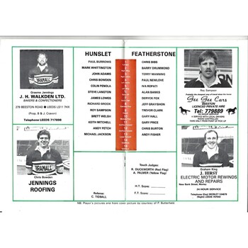 1989/90 Hunslet v Featherstone Rovers 2nd Round Rugby League programme