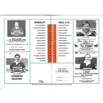 1989/90 Hunslet v Hull Kingston Rovers Rugby League programme