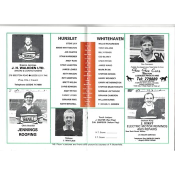 1989/90 Hunslet v Whitehaven Rugby League programme