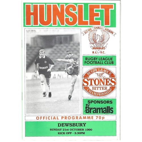 1990/91 Hunslet v Dewsbury Rugby League programme