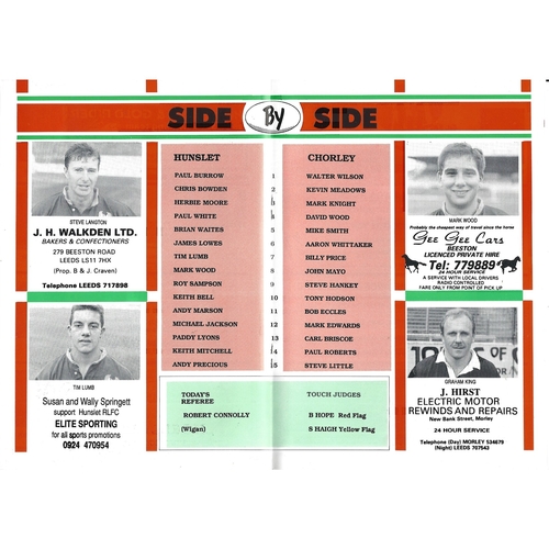 1990/91 Hunslet v Chorley Borough Rugby League programme