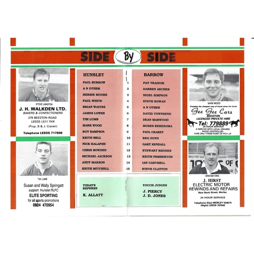 1990/91 Hunslet v Barrow Rugby League programme