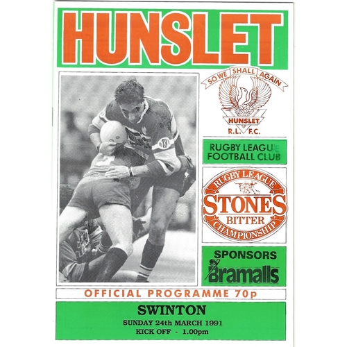 1990/91 Hunslet v Swinton Rugby League programme
