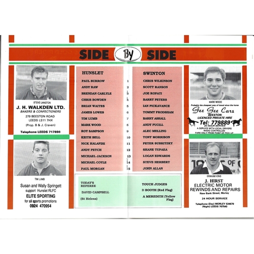 1990/91 Hunslet v Swinton Rugby League programme