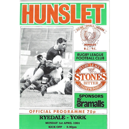 1990/91 Hunslet v Ryedale York Rugby League programme