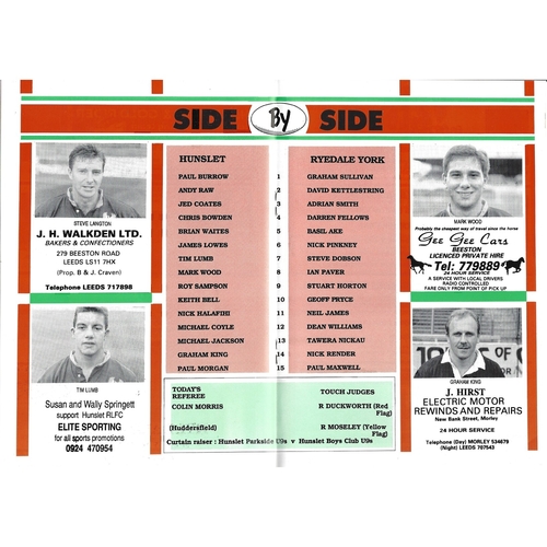 1990/91 Hunslet v Ryedale York Rugby League programme