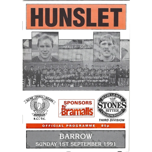 1991/92 Hunslet v Barrow Rugby League programme