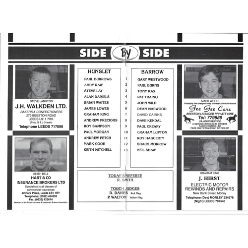 1991/92 Hunslet v Barrow Rugby League programme