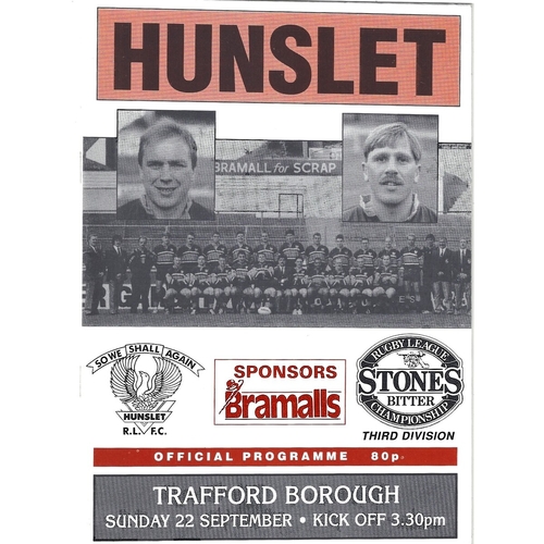 1991/92 Hunslet v Trafford Borough Rugby League programme