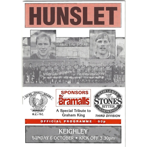 1991/92 Hunslet v Keighley Rugby League programme