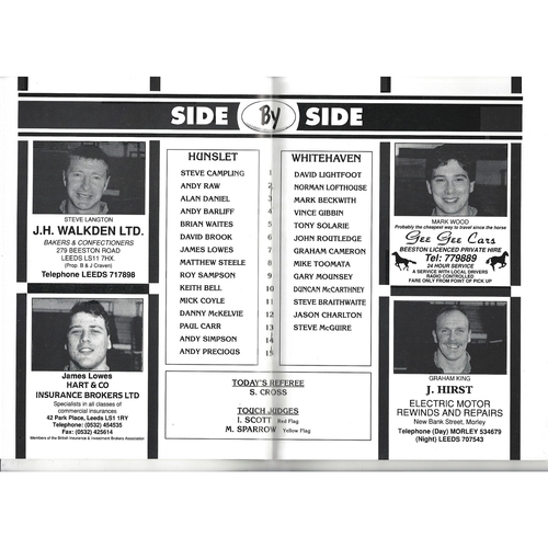 1991/92 Hunslet v Whitehaven Rugby League programme