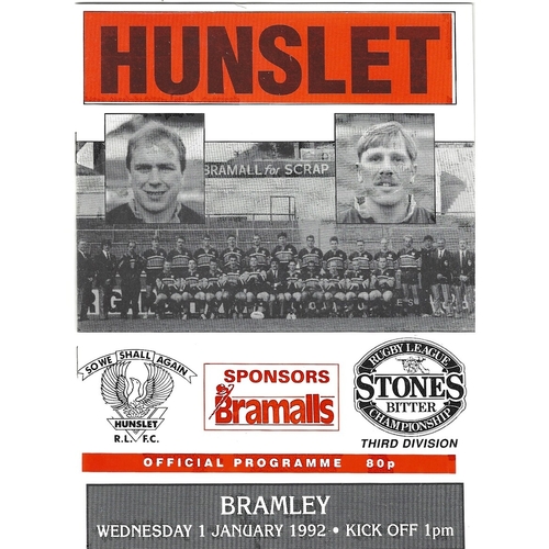 1991/92 Hunslet v Bramley Rugby League programme