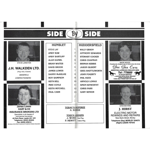 1991/92 Hunslet v Huddersfield Rugby League programme