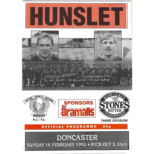 1991/92 Hunslet v Doncaster Rugby League programme