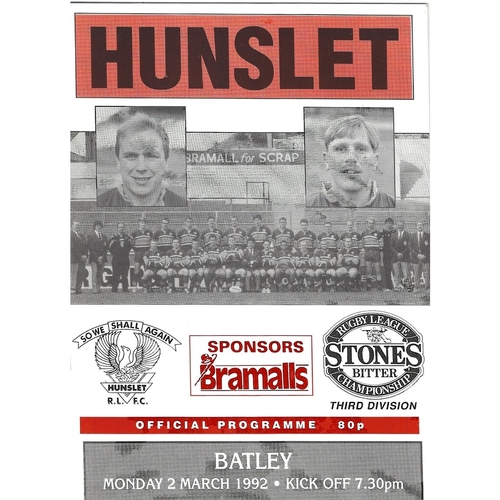 1991/92 Hunslet v Batley Rugby League programme