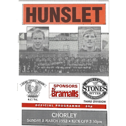1991/92 Hunslet v Chorley Borough Rugby League programme