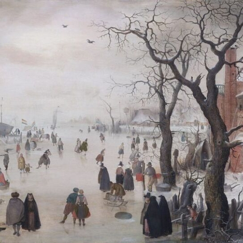 Winter Landscape with Skaters, near a Village
