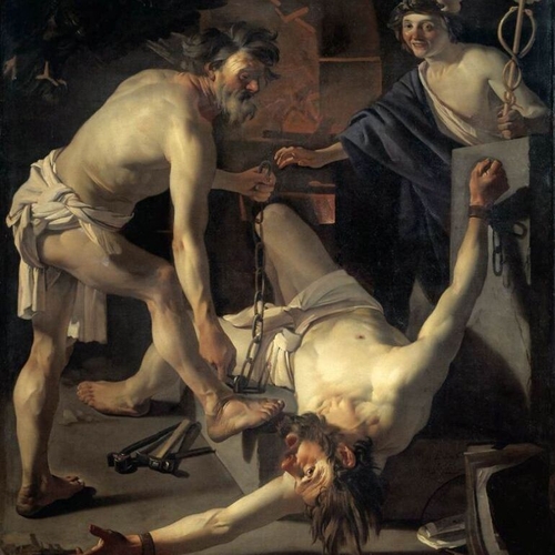 Prometheus Being Chained by Vulcan