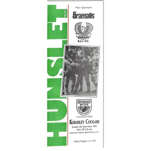 1992/93 Hunslet v Keighley Cougars Rugby League programme