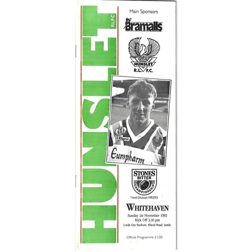 1992/93 Hunslet v Whitehaven Rugby League programme