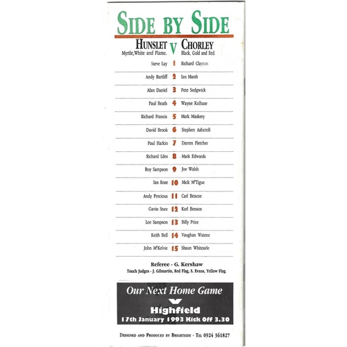 1992/93 Hunslet v Chorley Borough Rugby League programme