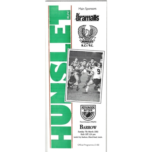 1992/93 Hunslet v Barrow Rugby League programme