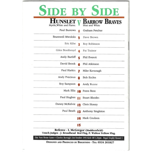 1993/94 Hunslet v Barrow Braves Rugby League programme