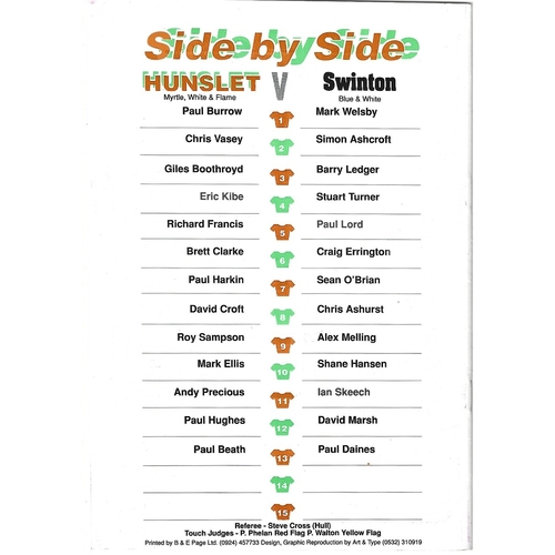 1993/94 Hunslet v Swinton Rugby League programme