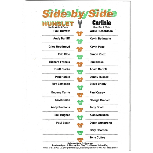 1993/94 Hunslet v Carlisle Rugby League programme