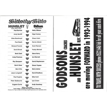 1993/94 Hunslet v Oldham Rugby League Challenge Cup 4th Round programme