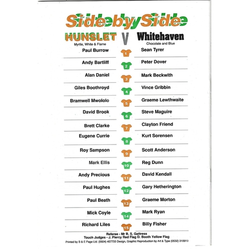 1993/94 Hunslet v Whitehaven Rugby League programme