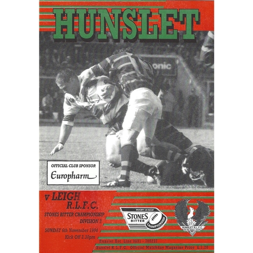 1994/95 Hunslet v Leigh Rugby League programme