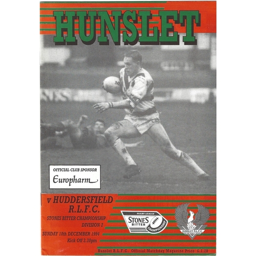 1994/95 Hunslet v Huddersfield Rugby League programme