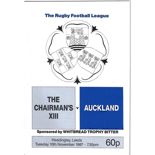 1987 The Chairman's XIII v Auckland Rugby League Programme