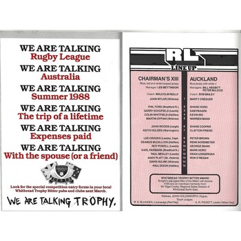 1987 The Chairman's XIII v Auckland Rugby League Programme
