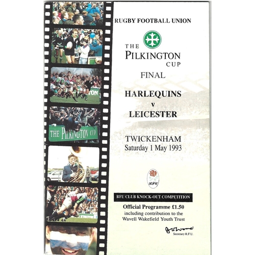 1993 Harlequins v Leicester Pilkington Cup Final Rugby Union Programme & Match Ticket