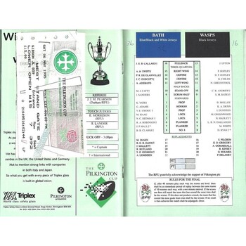 1995 Bath v Wasps Pilkington Cup Final Rugby Union Programme & Match Ticket
