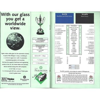 1995 Bath v Wasps Pilkington Cup Final Rugby Union Programme