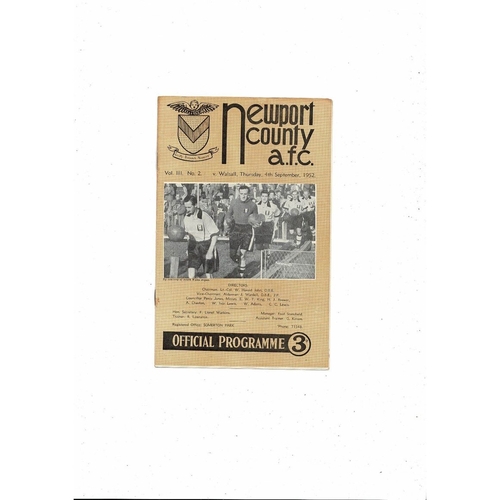 1952/53 Newport County v Walsall Football Programme