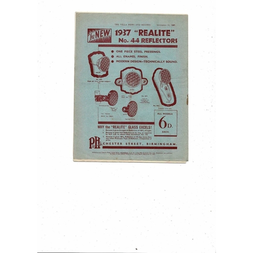 1937/38 Aston Villa v Fulham Football Programme