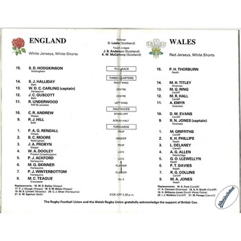 1990 England v Wales 5 Nations Rugby Union Programme