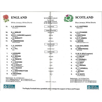 1991 England v Scotland 5 Nations Rugby Union Programme