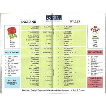 1994 England v Wales 5 Nations Rugby Union Programme