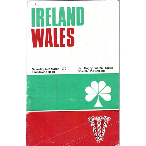 1970 Ireland v Wales 5 Nations Rugby Union Programme