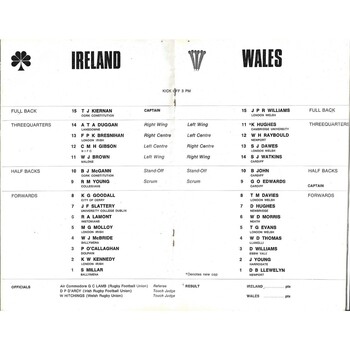 1970 Ireland v Wales 5 Nations Rugby Union Programme