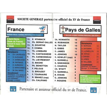 1999 France v Wales 5 Nations Rugby Union Programme