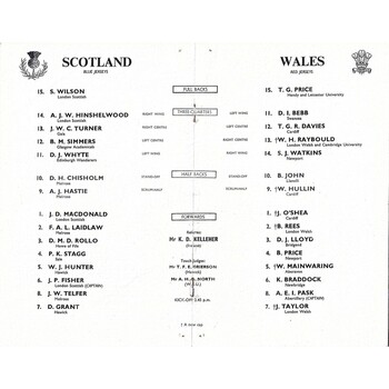 1967 Scotland v Wales 5 Nations Rugby Union Programme
