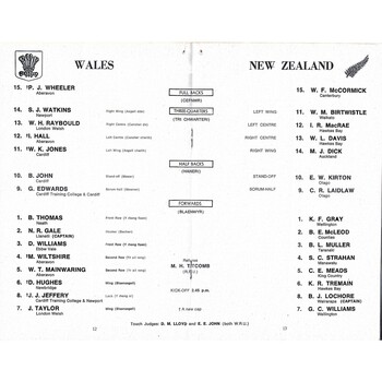 1967 Wales v New Zealand International Rugby Union Programme
