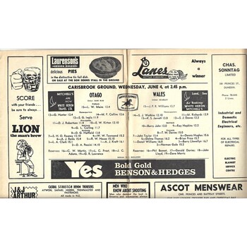 1969 Otago v Wales International Rugby Union Programme