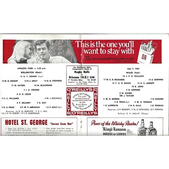 1969 Wellington v Wales International Rugby Union Programme